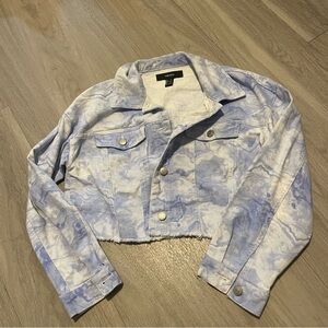Blue tie dye cropped denim jacket